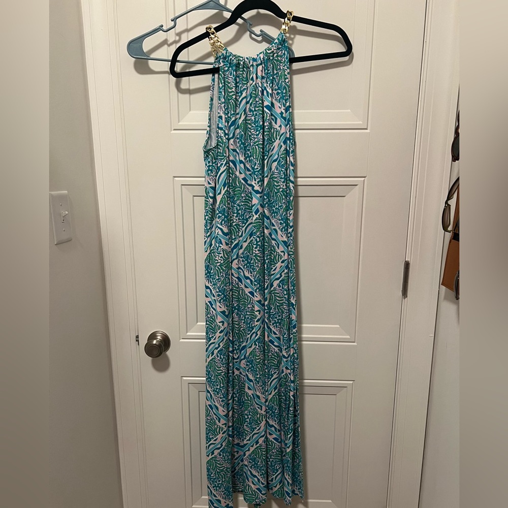 NWT Lilly Pulitzer Bingham Midi Dress in Prism Blue Good Greef. Size Large.